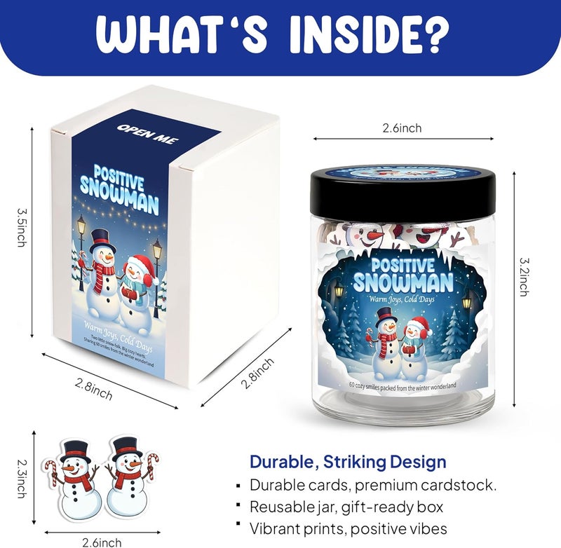 BOYESE Positive Snowman Jar with 60 Affirmation Card, Christmas Emotional Support Snowman Gifts for Women, Kids, Teens, Christmas Gifts, Stocking Stuffer for Teen Girls, Boys, Women, Men - Image 3